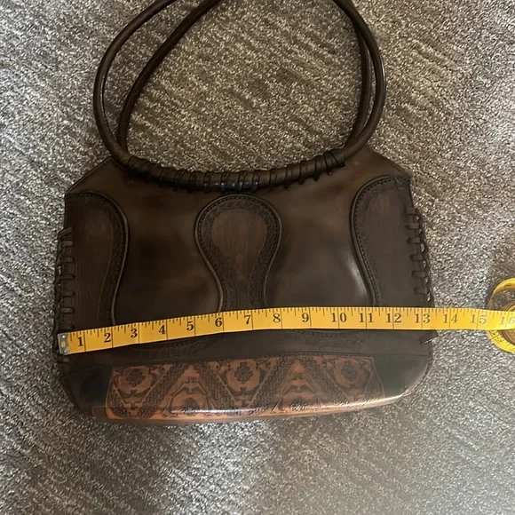 Anna Cainzo vintage leather brown tooled bag. - Picture 7 of 9